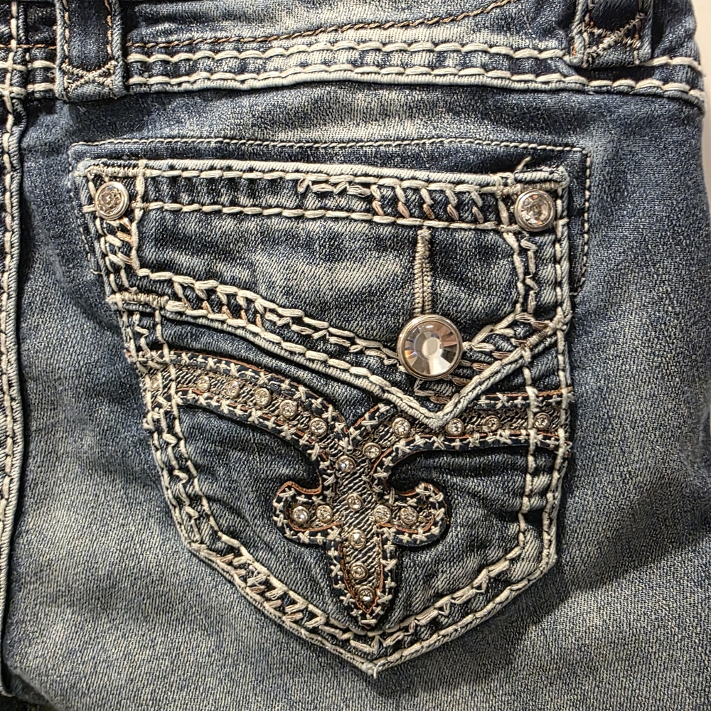Rock Revival Denim Barby Ankle Skinny Jeans Fleur-De-Lis Embellished Blue 25x27 - Picture 11 of 16